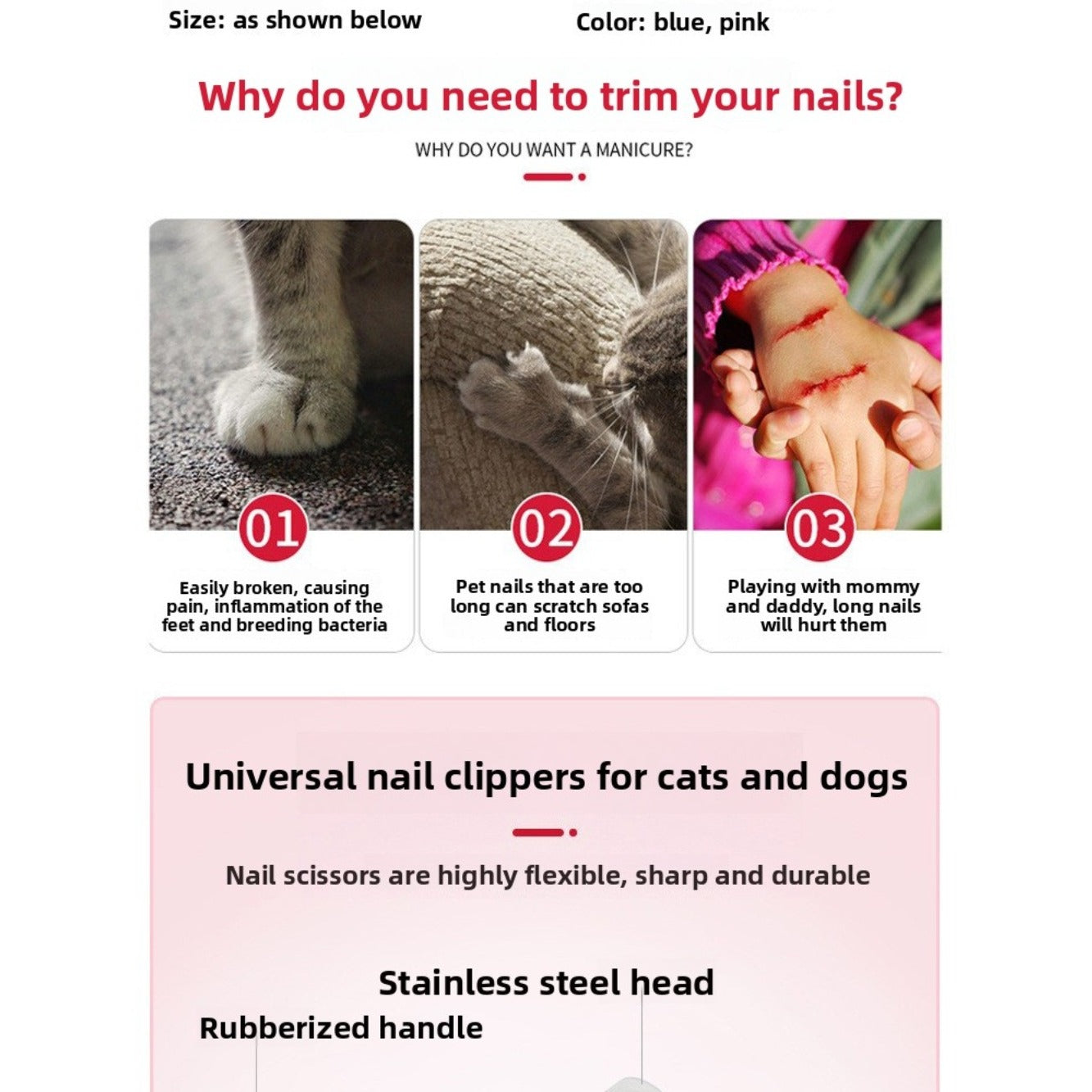 BNMQ pet nail stainless steel scissors for cats and dogs