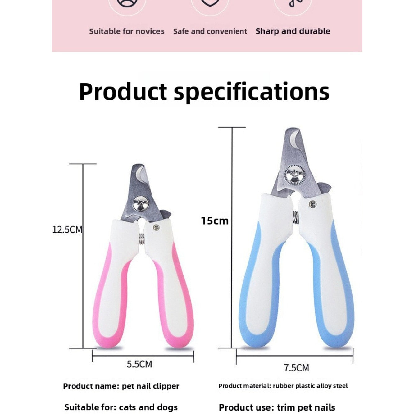 BNMQ pet nail stainless steel scissors for cats and dogs