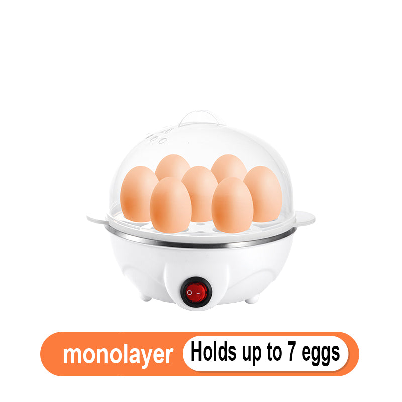 Mini Egg Steamer with auto shut-off, multifunctional egg boiler, food-grade stainless steel, 110V-10V US plug, PP material, no batteries required, essential kitchen gadget for a healthy breakfast
