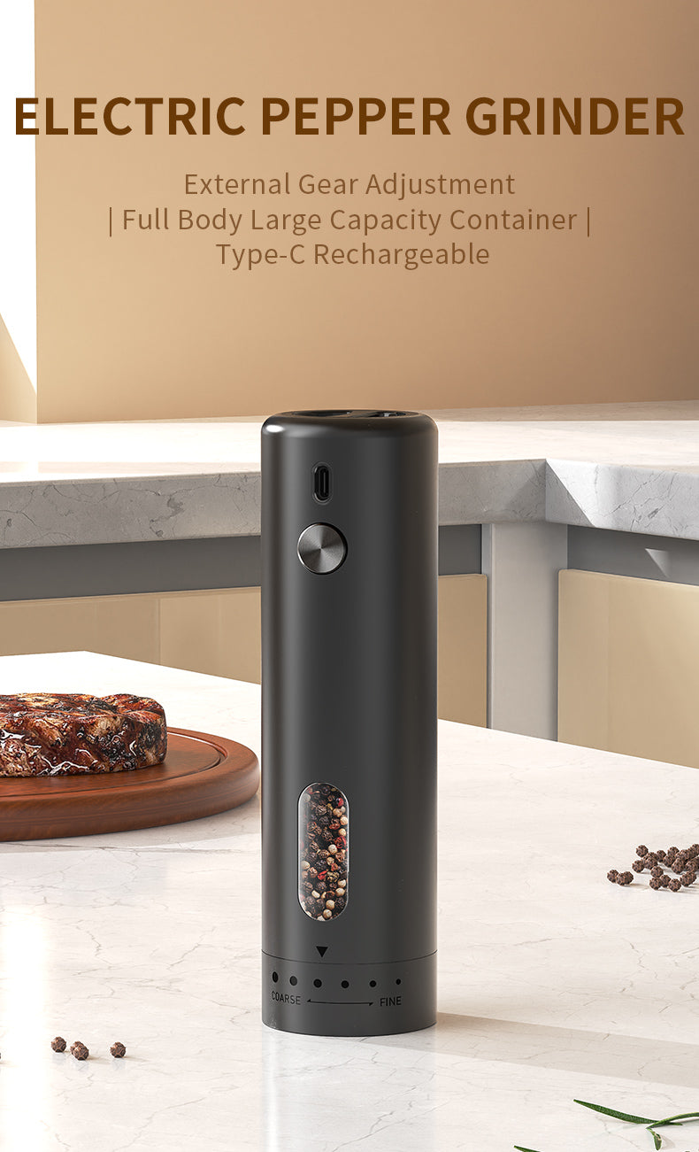 BNMQ electric pepper grinder in use kitchen lifestyle | Moulin à poivre électrique BNMQ en utilisation en cuisine