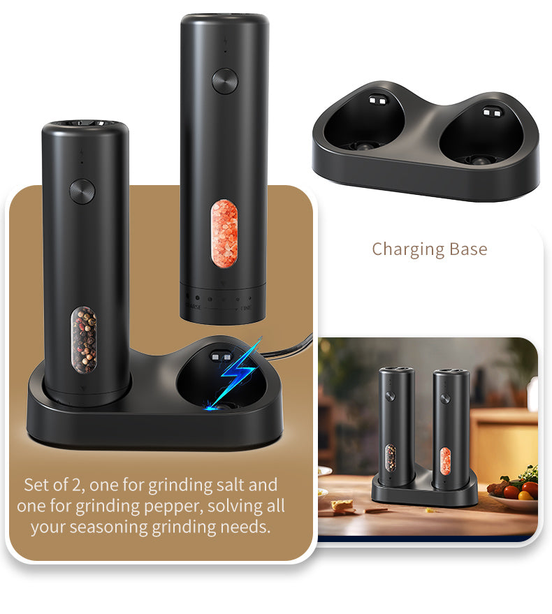 BNMQ electric grinder set full accessories view | Vue complète des accessoires de l'ensemble de moulins BNMQ