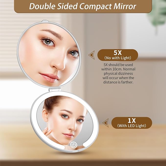 BNMQ LED travel mirror standing position | Miroir de voyage LED BNMQ en position debout