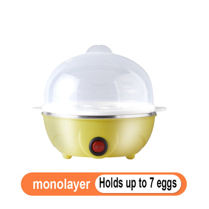 Mini Egg Steamer with auto shut-off, multifunctional egg boiler, food-grade stainless steel, 110V-10V US plug, PP material, no batteries required, essential kitchen gadget for a healthy breakfast